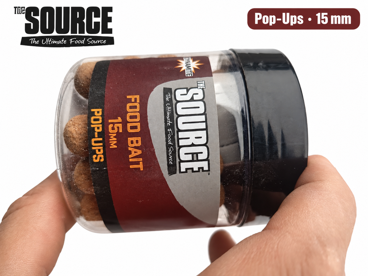 Dynamite The Source Food Bait Pop-Ups 15 mm con datos de su etiqueta