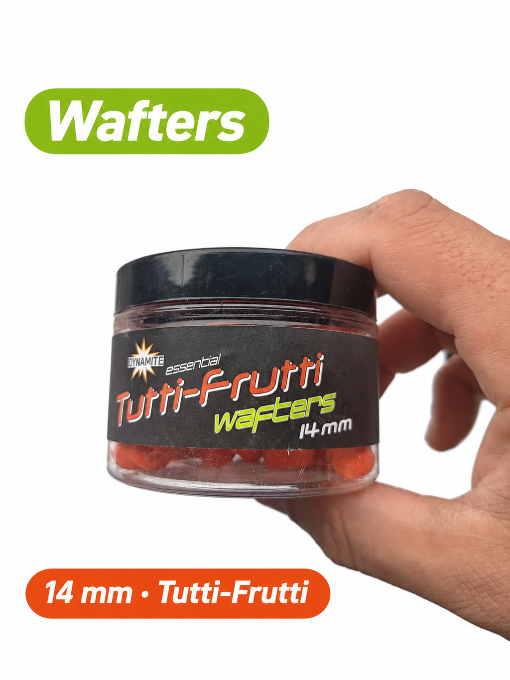 Dynamite Tutti-Frutti Wafters 14 mm con datos de su etiqueta