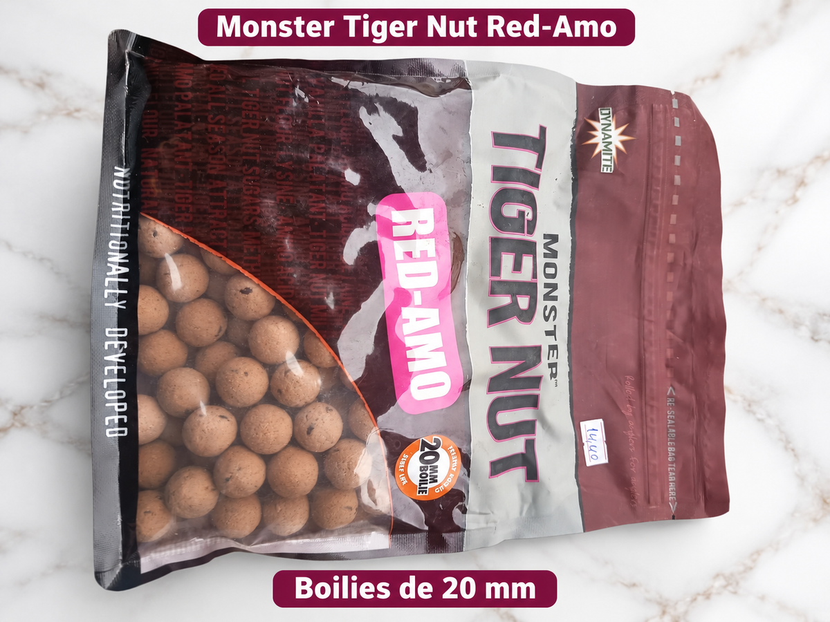 Dynamite Monster Tiger Nut Red-Amo · Boilies 20 mm con datos de su etiqueta
