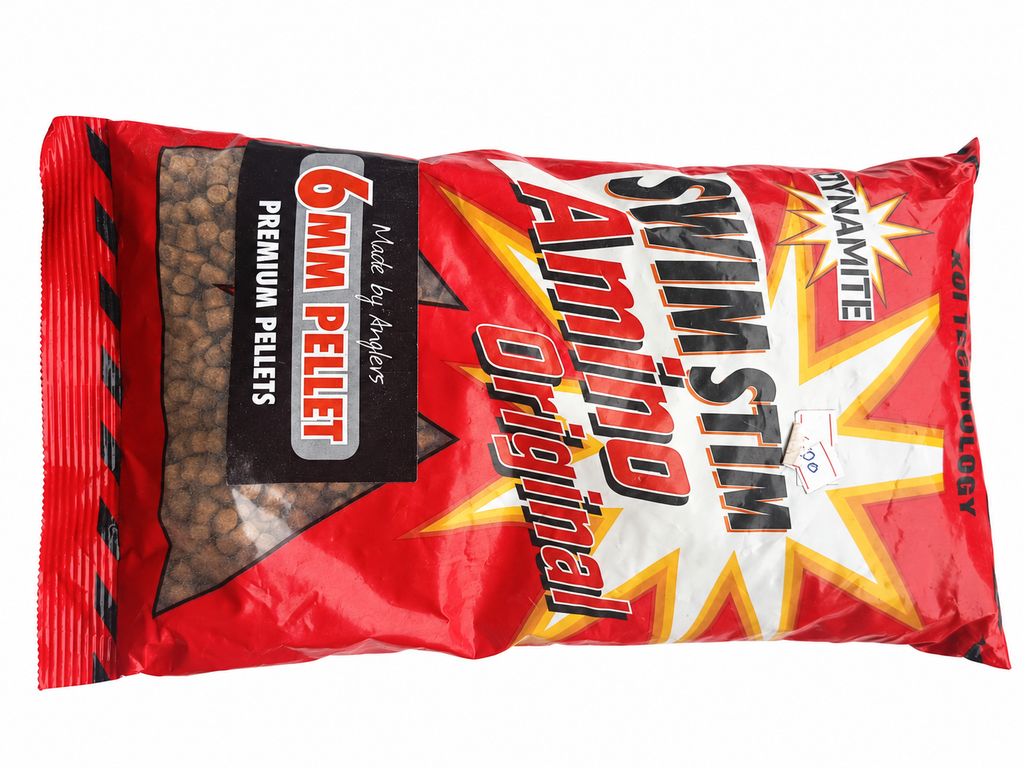 Dynamite Swim Stim Amino Original · Pellets 6 mm sobre fondo blanco