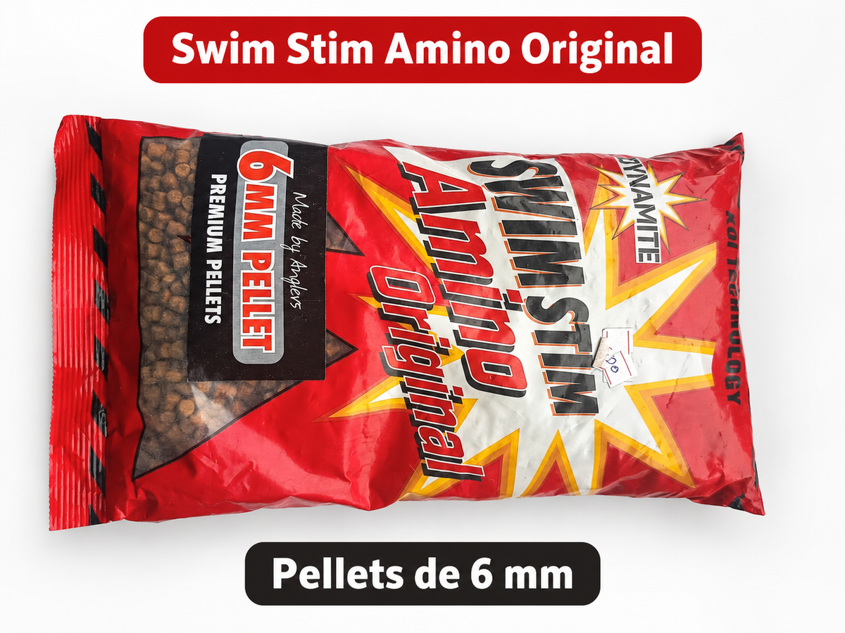 Dynamite Swim Stim Amino Original · Pellets 6 mm con datos de su etiqueta