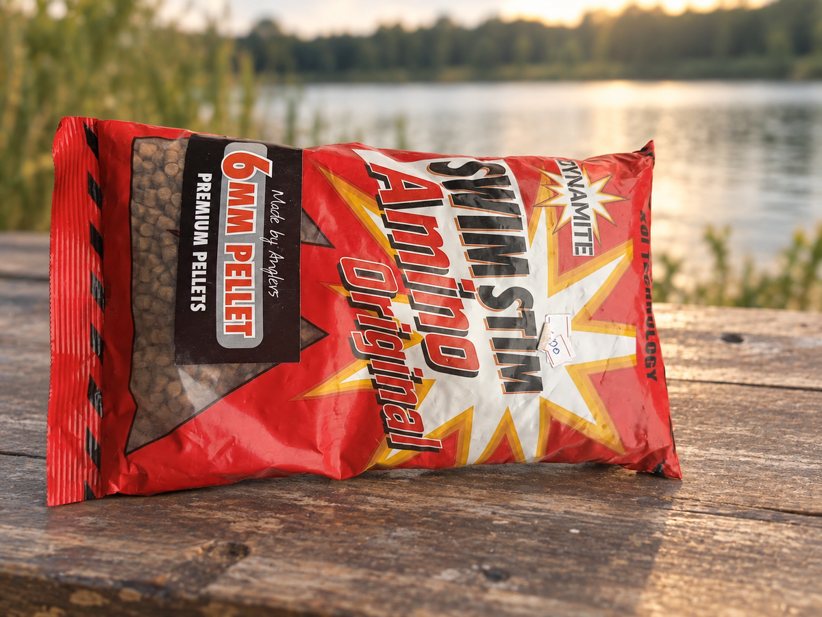 Dynamite Swim Stim Amino Original · Pellets 6 mm en ambiente de pesca