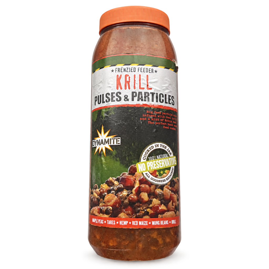 Dynamite Frenzied Krill · Mezcla de semillas para pesca sobre fondo blanco