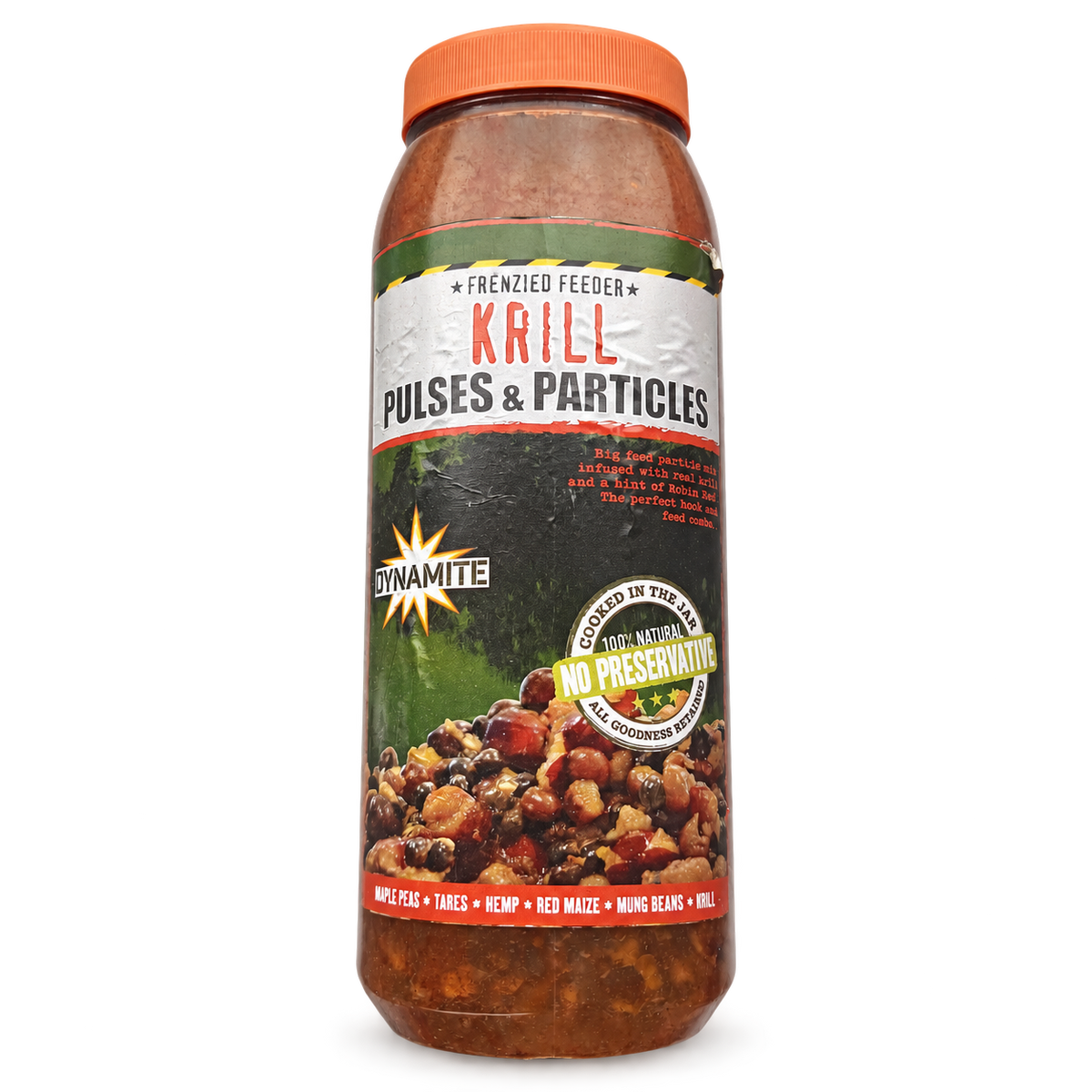 Dynamite Frenzied Krill · Mezcla de semillas para pesca sobre fondo blanco