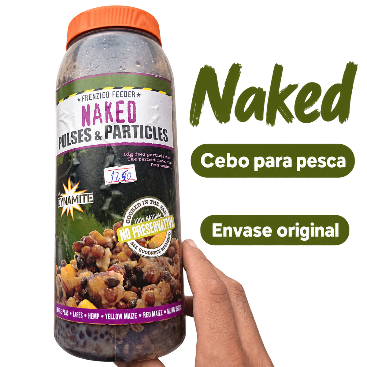 Dynamite Frenzied Naked · Mezcla de semillas para pesca con datos de su etiqueta