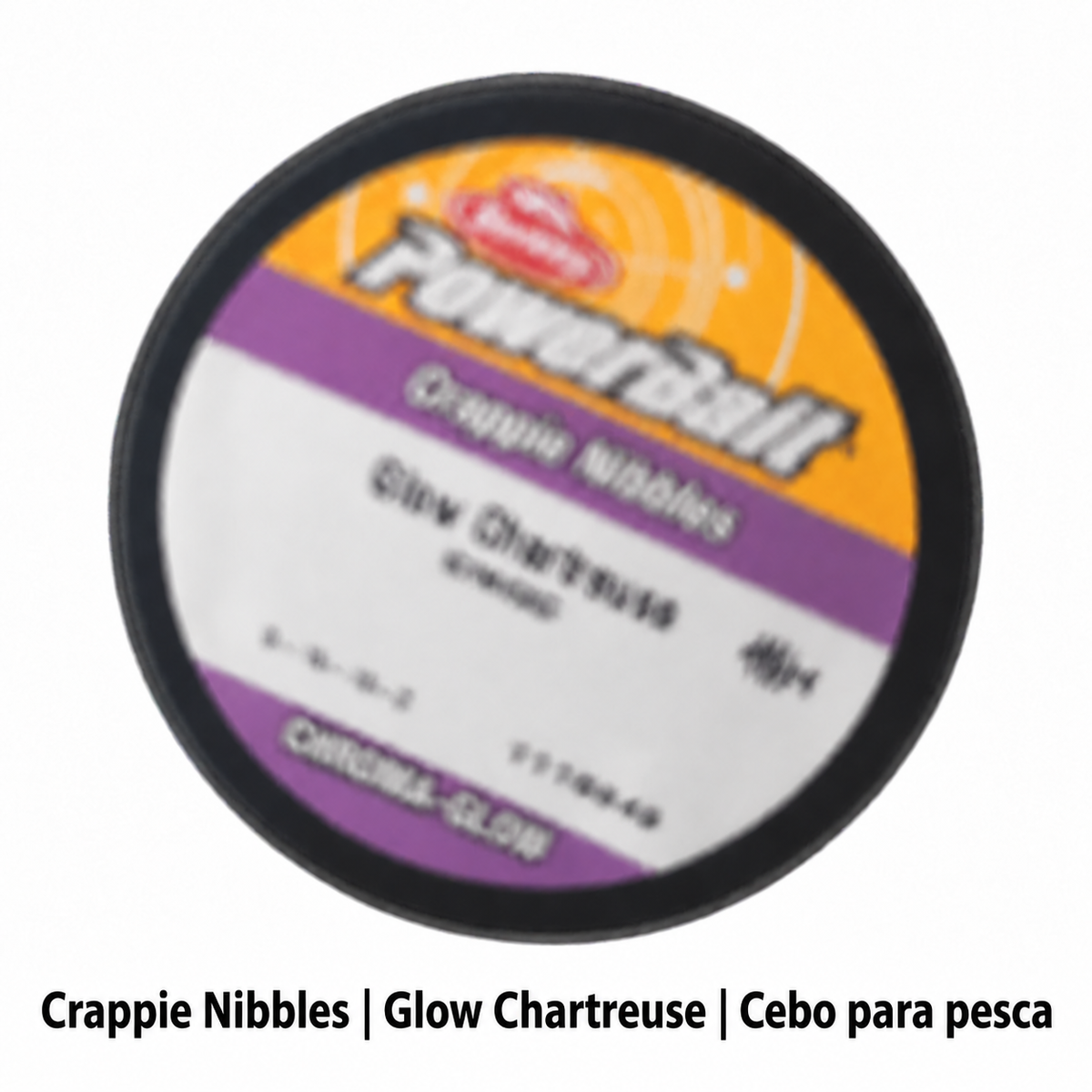 Etiqueta real Berkley Crappie Nibbles Glow Chartreuse con nombre de la variante
