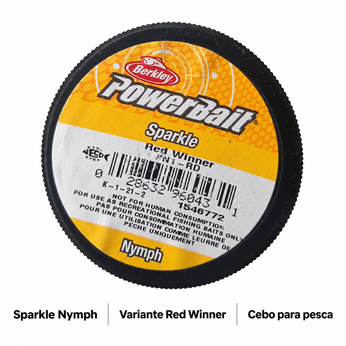 Berkley PowerBait Sparkle Nymph · Ninfas artificiales para pesca, etiqueta Red Winner con detalles del modelo