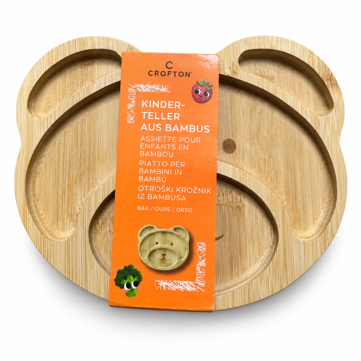 Plato infantil de bambú Crofton en forma de oso con su faja original