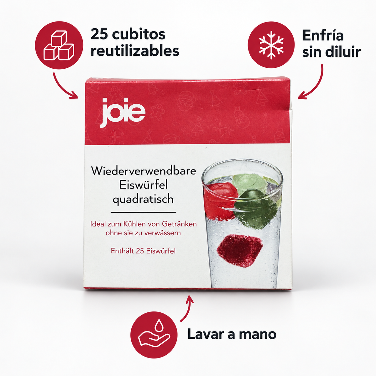 Cubitos reutilizables Joie: 25 piezas, enfrían sin diluir y se lavan a mano