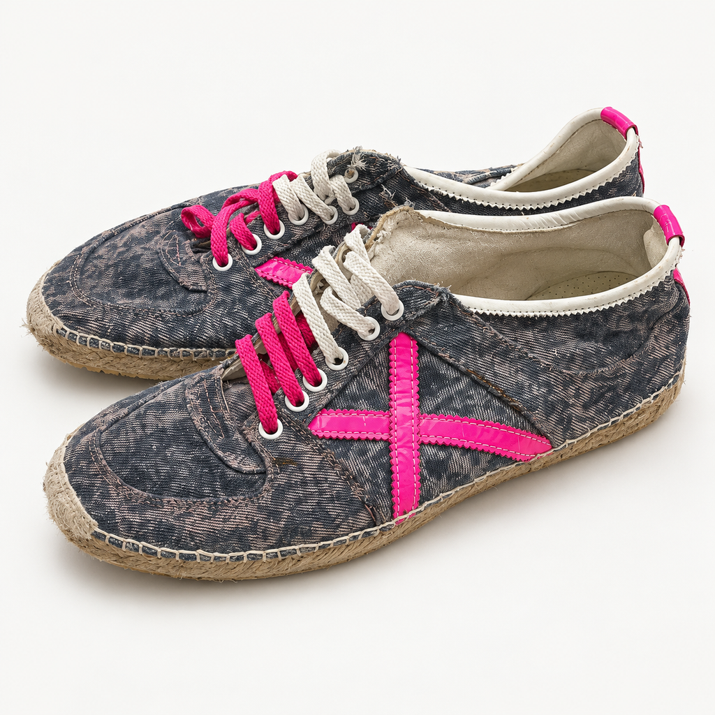 Munich grises estampadas X fucsia borde trenzado talla45 - detalle de diseño y estado
