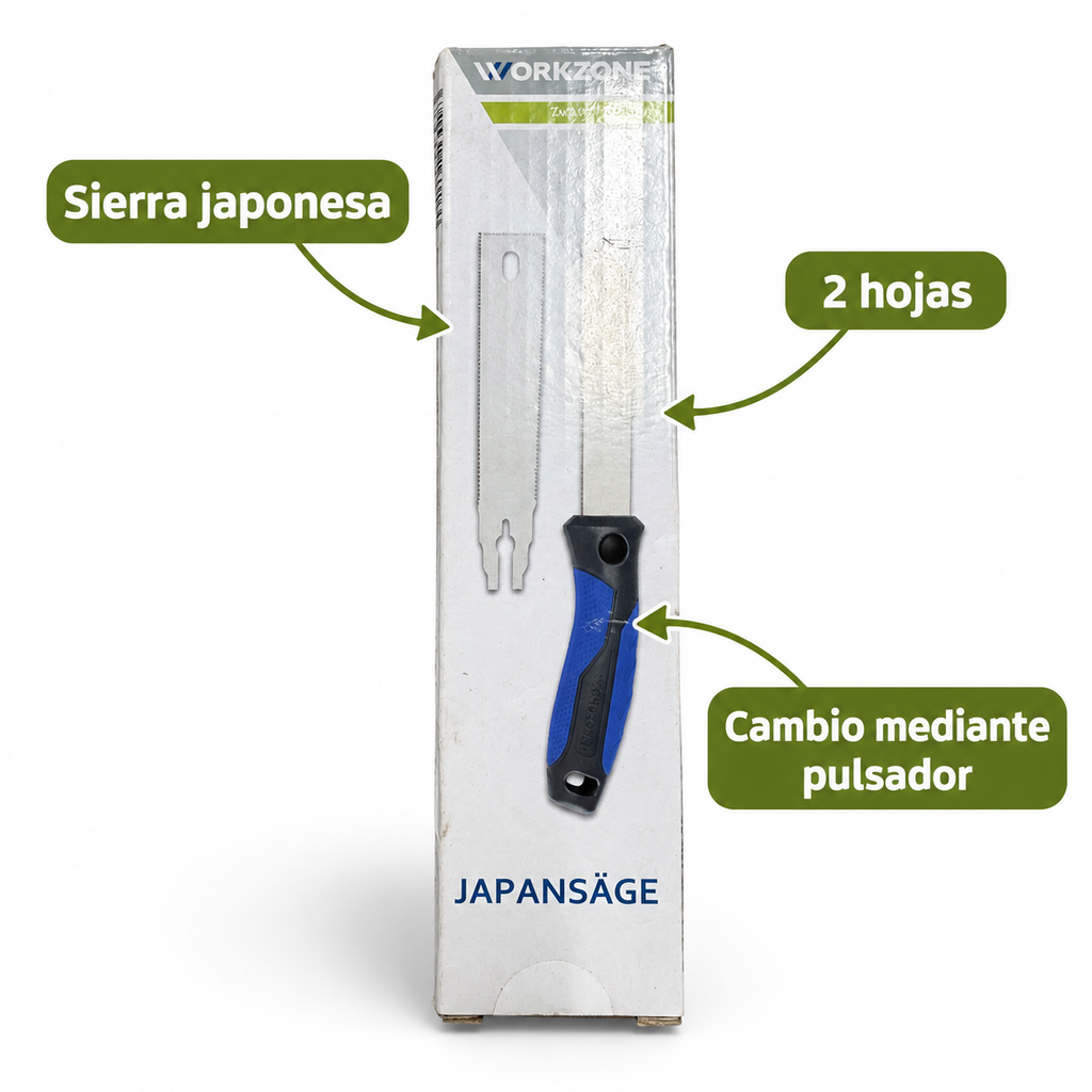 Sierra japonesa Workzone: dos hojas y cambio mediante pulsador