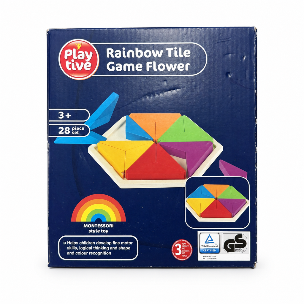 PLAYTIVE Rainbow Tile Game Flower de 28 piezas sobre fondo blanco