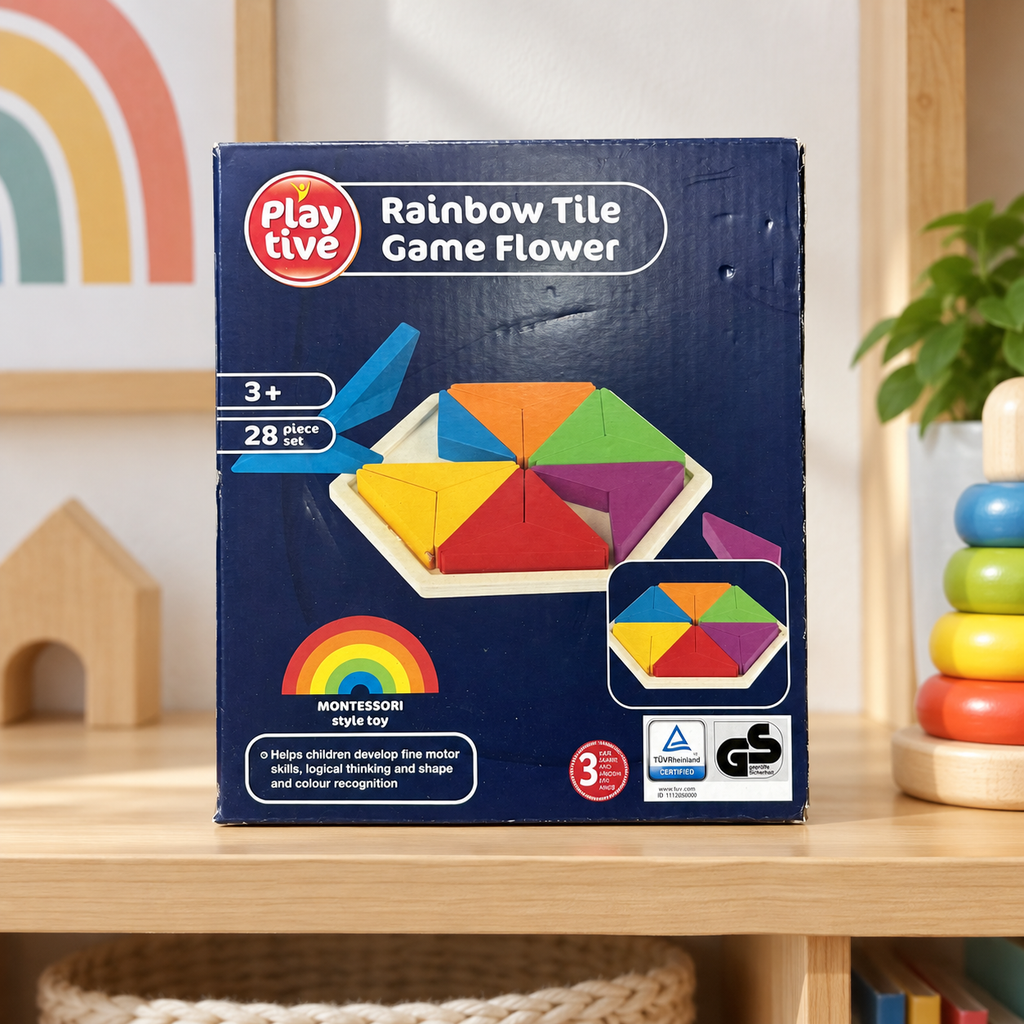 PLAYTIVE Rainbow Tile Game Flower de 28 piezas en ambiente de uso