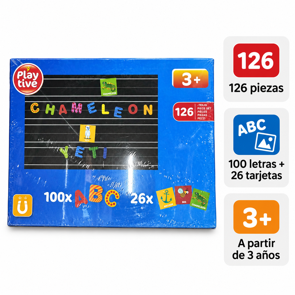 Características del juego Playtive de 100 letras y 26 tarjetas para mayores de 3 años