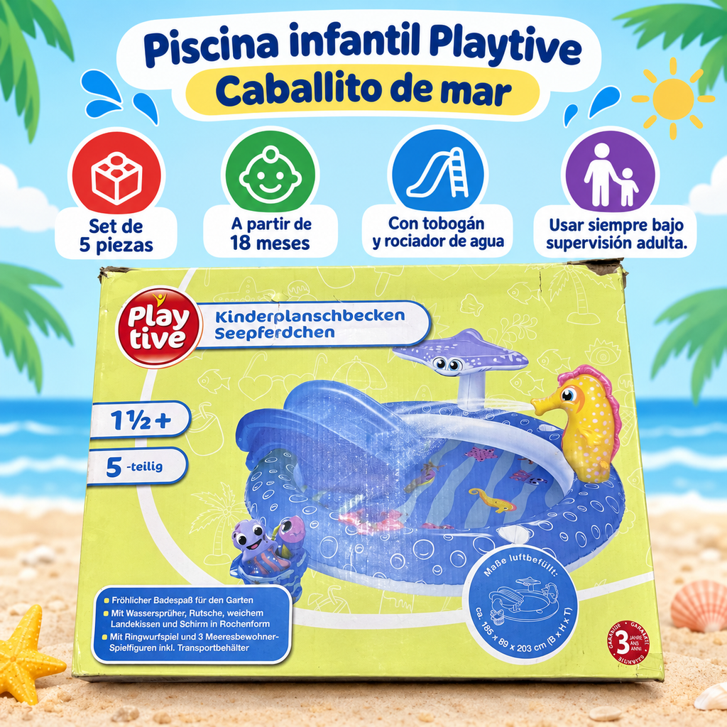 Piscina infantil PLAYTIVE Caballito de mar en caja original con características y edad indicada desde 18 meses