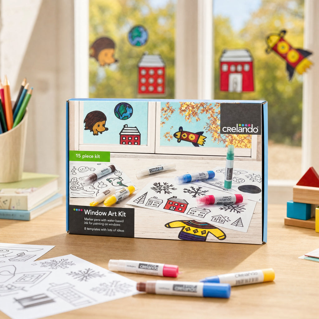 Crelando Window Art Kit 15 piezas con rotuladores y plantillas