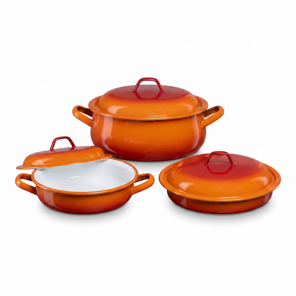 Pack Cocina La Estrella 3 Piezas — Gama Naranja (Tartera 28cm + Tartera 20cm + Cacerola 20cm)
