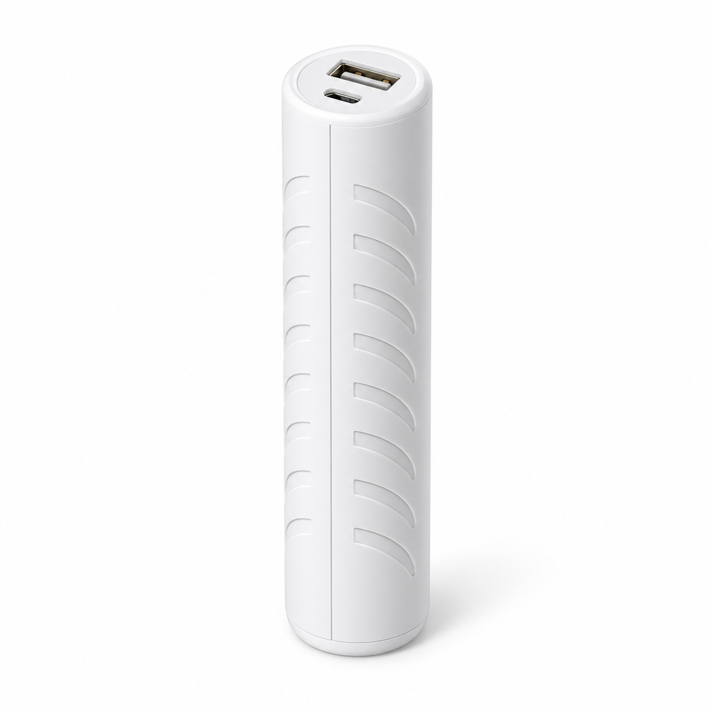 Power Bank D3093 blanco de 2600 mAh sobre fondo blanco