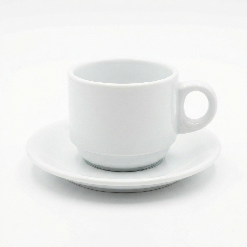 Taza de Café con Plato Cerámica Blanca Clásica 200ml