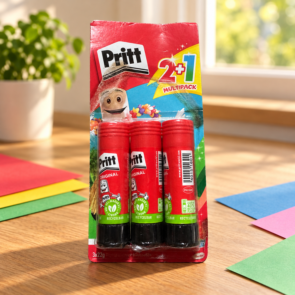 Pritt Original pegamento en barra, pack de 3 × 22 g — ambientación de uso