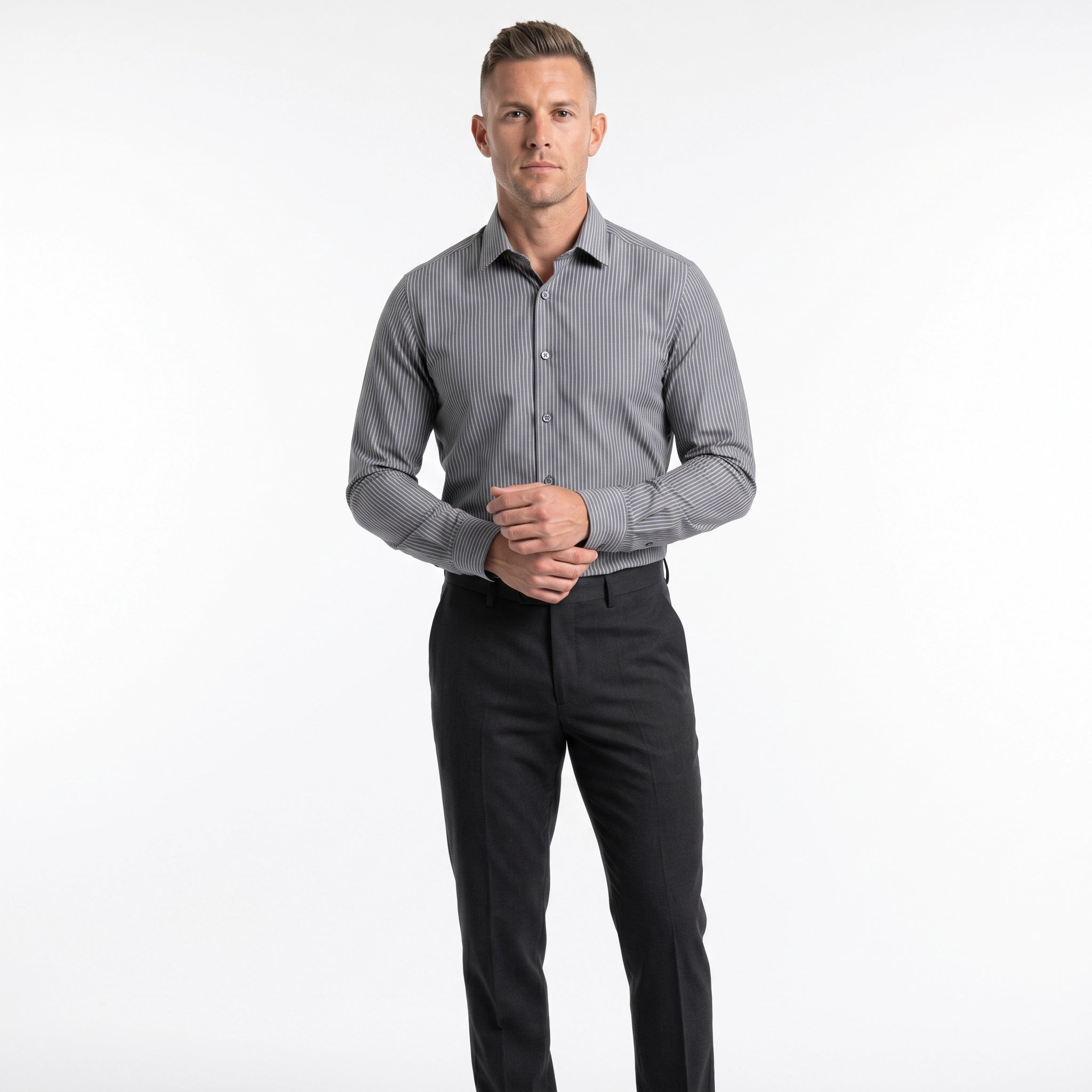 Camisa Hombre Rayas Gris Royal Class | Royal Class