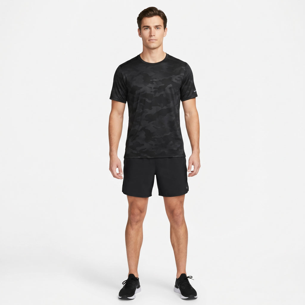 Camiseta Running Hombre Negro Camuflaje | Crane