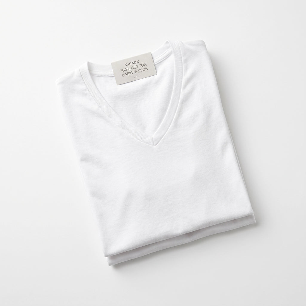 Pack 2 Camisetas Hombre Cuello Pico Blanco | UP2 Fashion
