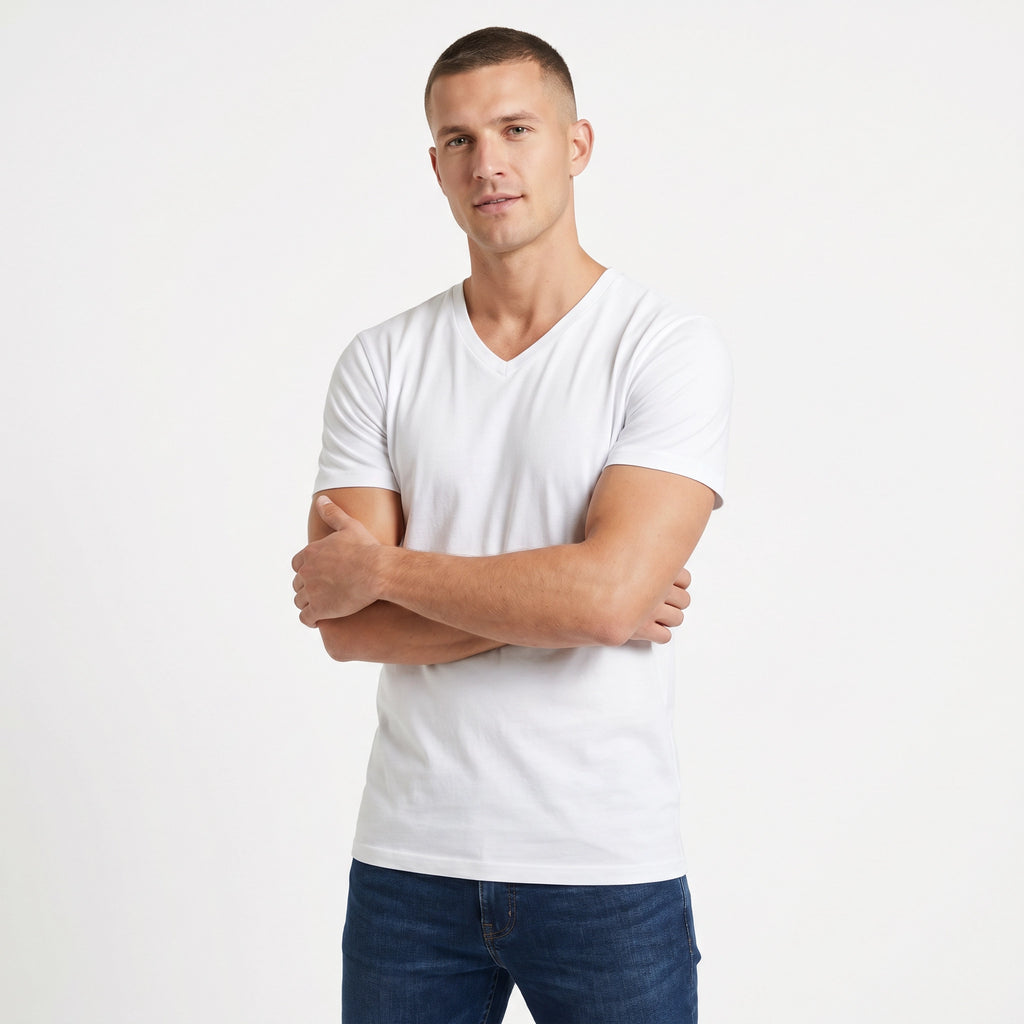 Pack 2 Camisetas Hombre Cuello Pico Blanco | UP2 Fashion