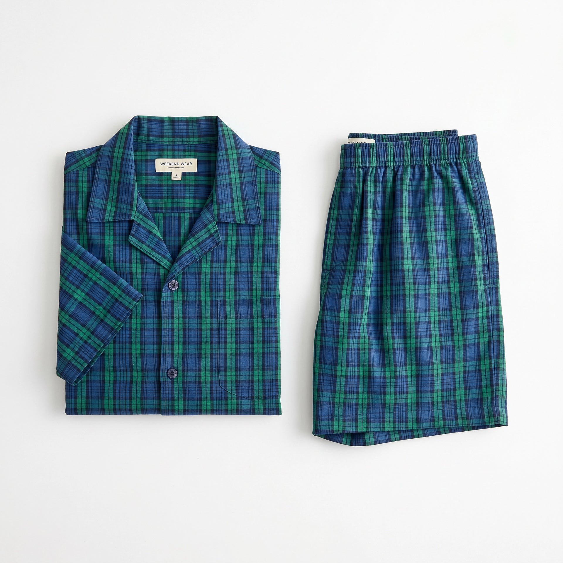 Pijama Corto Hombre Cuadros Azul/Verde | UP2 Fashion