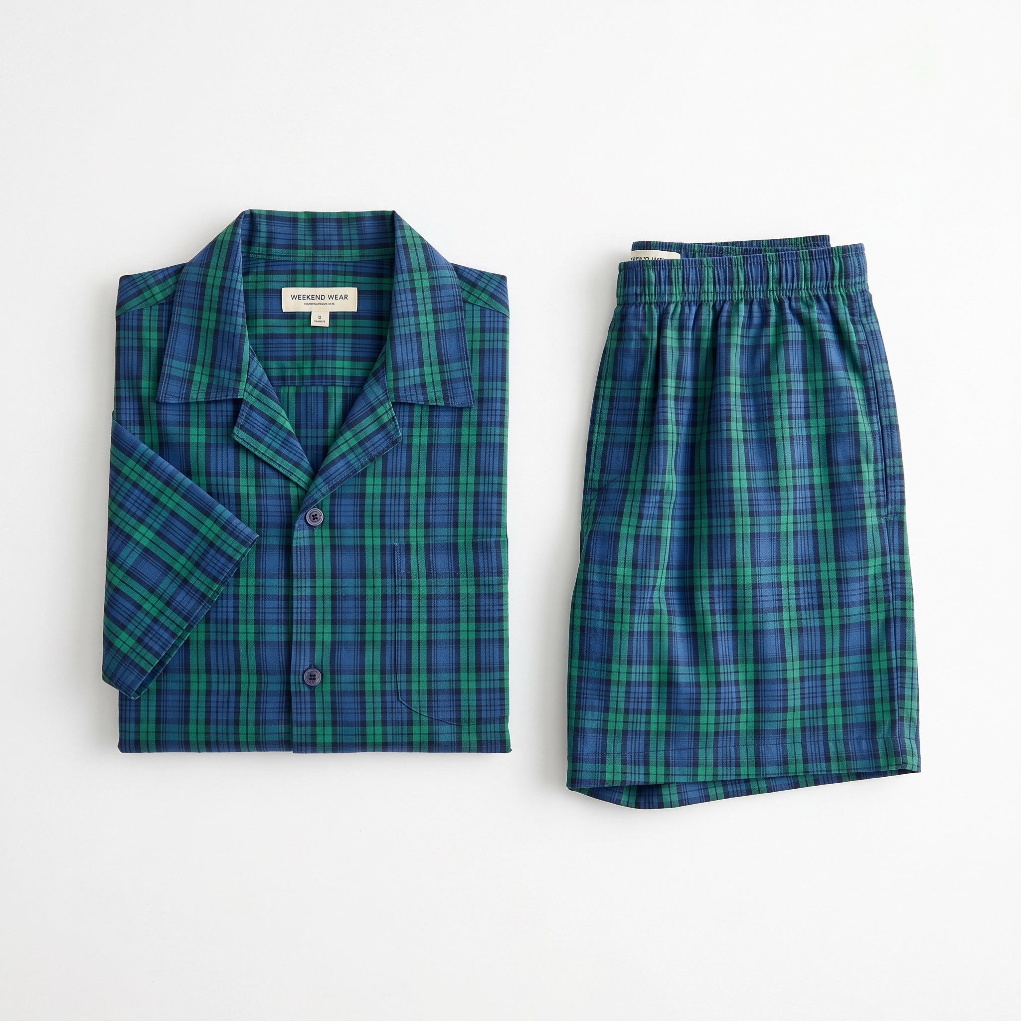 Pijama Corto Hombre Cuadros Azul/Verde | UP2 Fashion