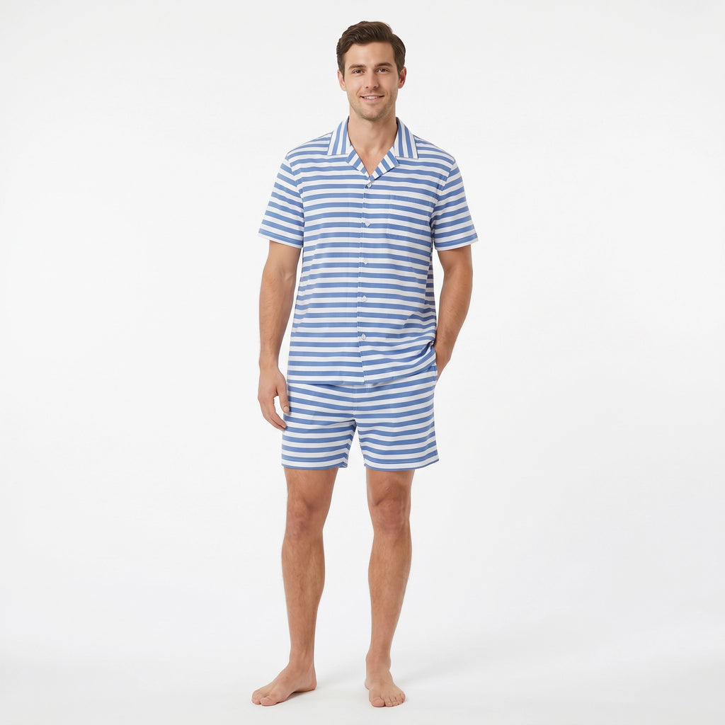 Pijama Corto Hombre Rayas Azul | UP2 Fashion