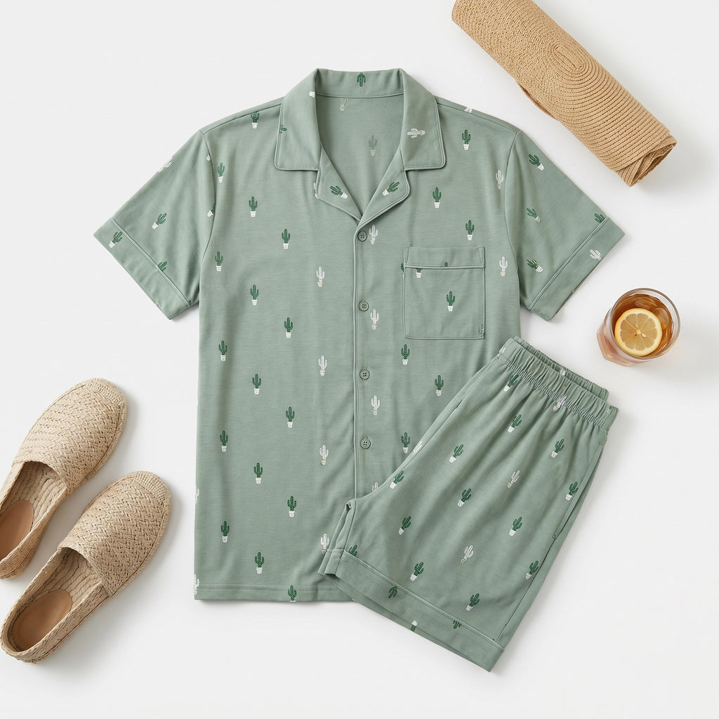 Pijama Corto Hombre Verde Cactus | UP2 Fashion