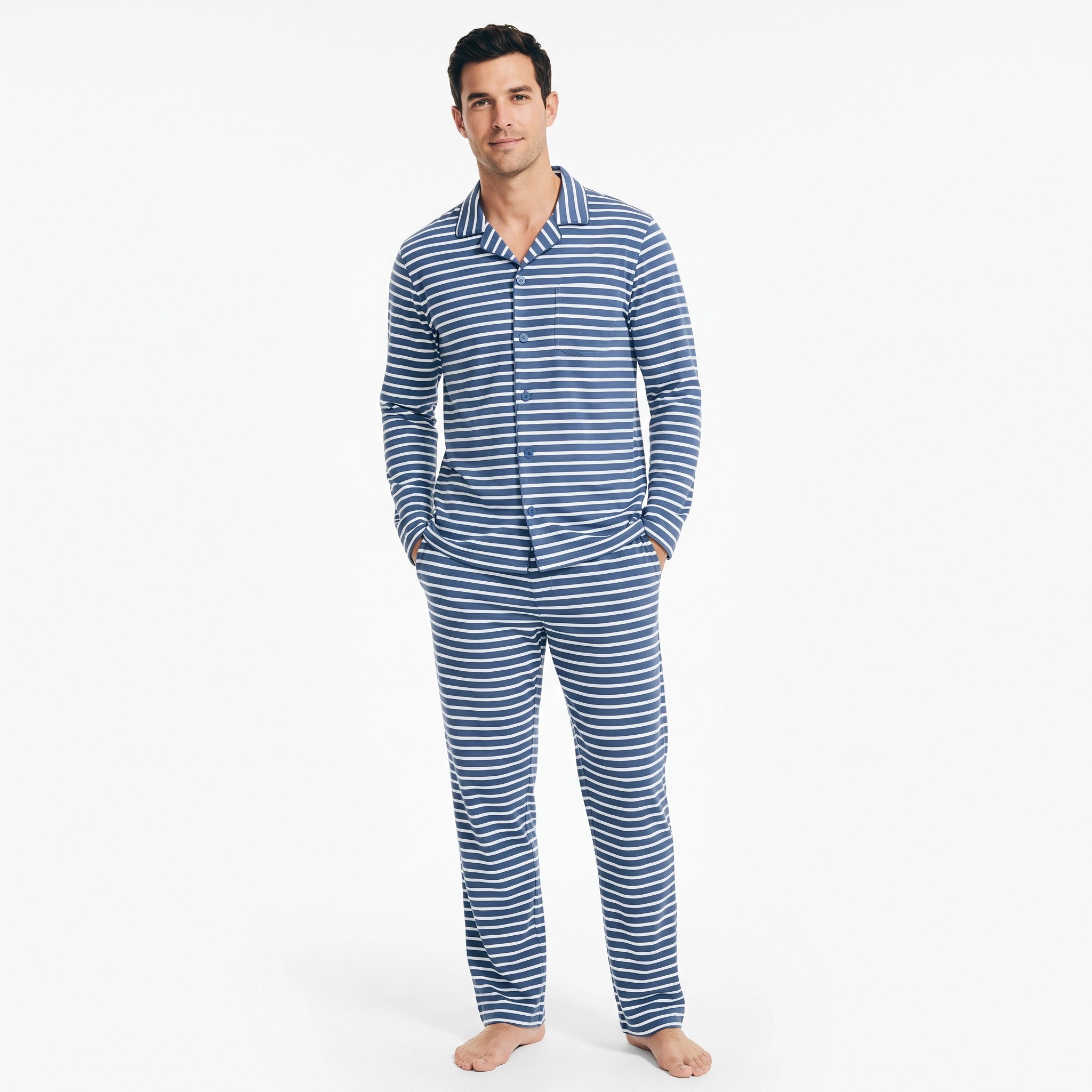 Pijama Largo Hombre Azul Rayas | UP2 Fashion