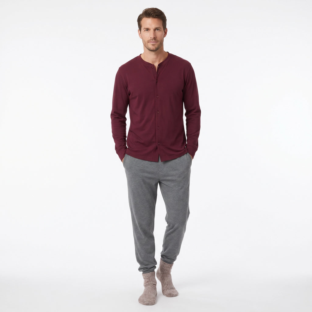 Pijama Largo Hombre Burdeos/Gris | UP2 Fashion
