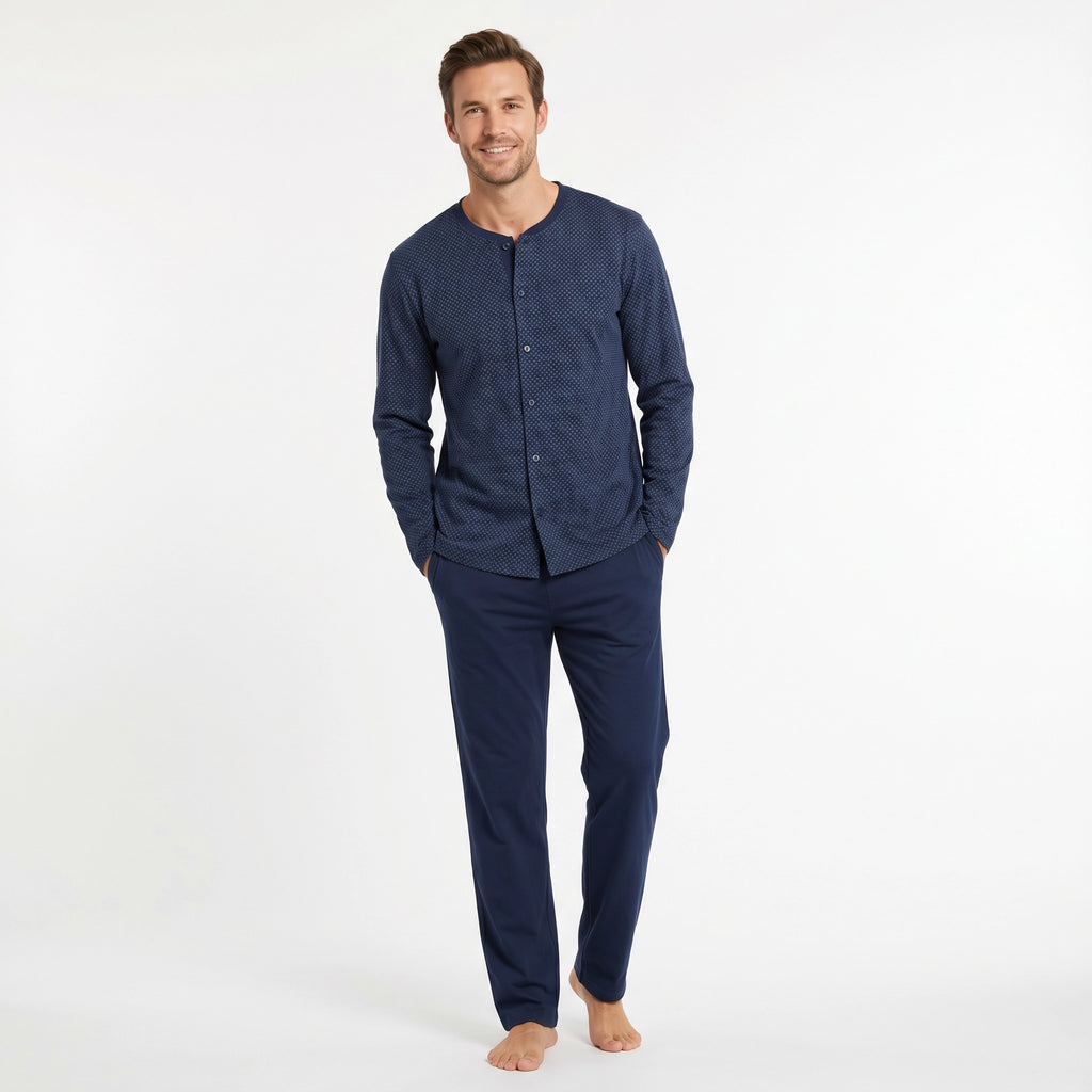 Pijama Largo Hombre Marino Estampado | UP2 Fashion