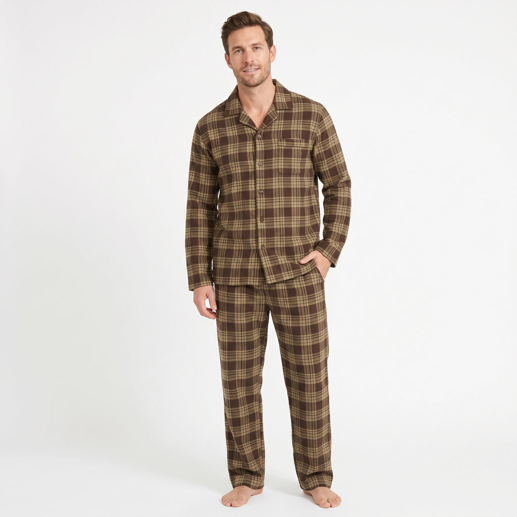 Pijama Largo Hombre Marrón/Caqui | UP2 Fashion