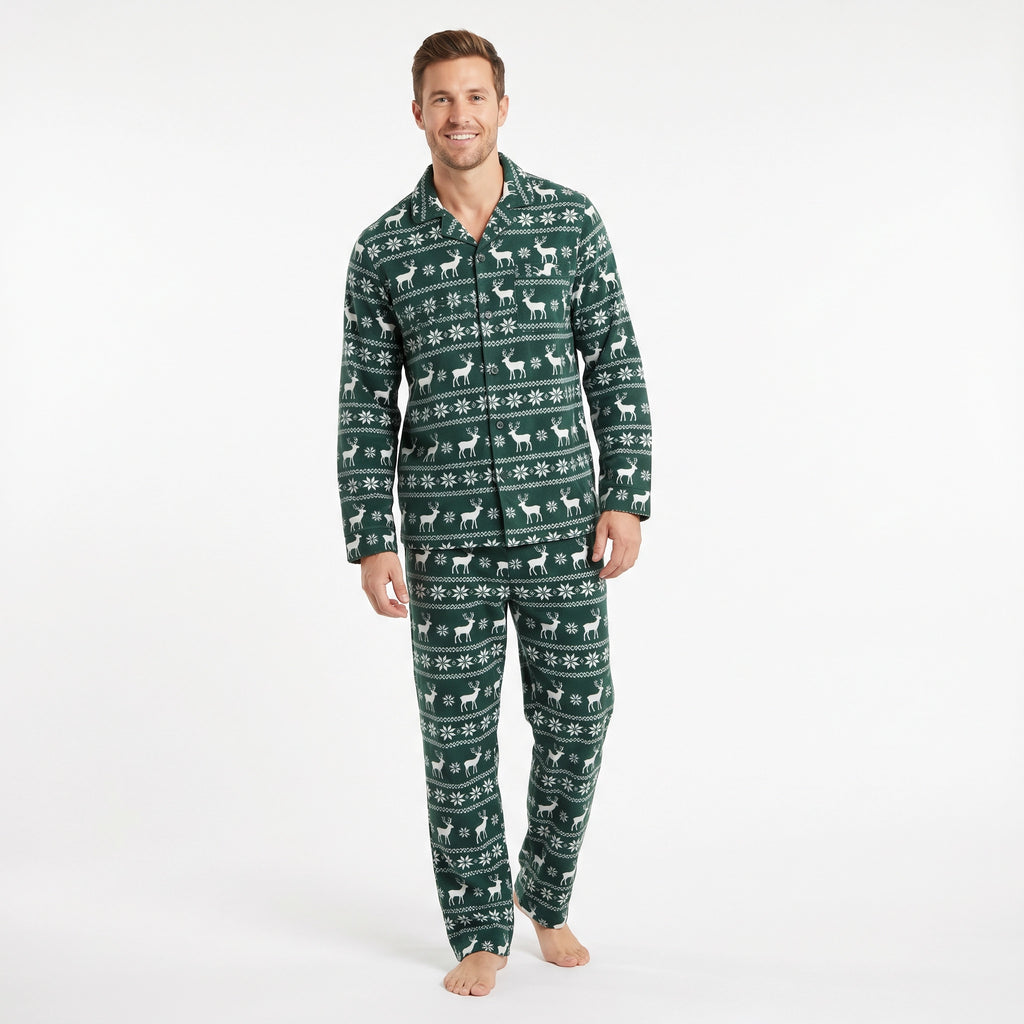 Pijama Largo Hombre Navideño Verde | UP2 Fashion