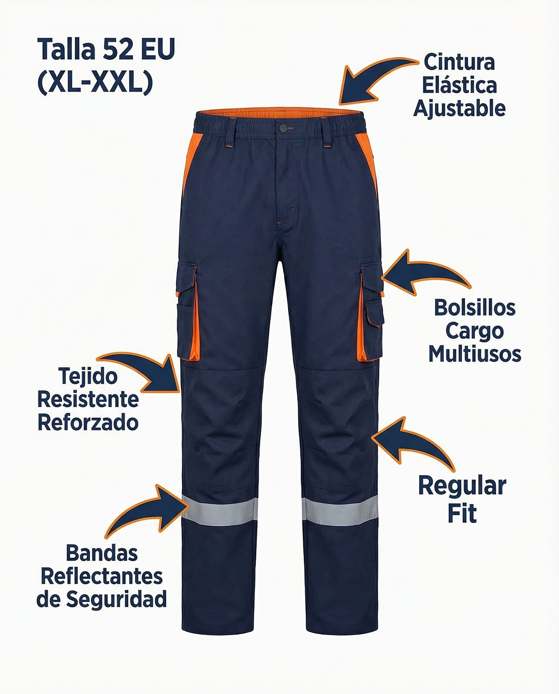 Pantalón de Trabajo Azul Marino con Reflectantes - Talla 52 (XL) | Kraft Wear