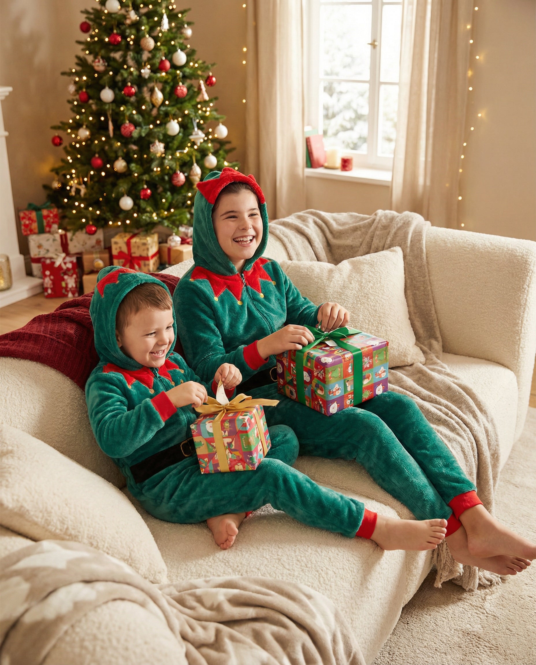 Pijama Mono Navideño Elfo Infantil Peluche Verde - Talla 7-8 Años | L&D