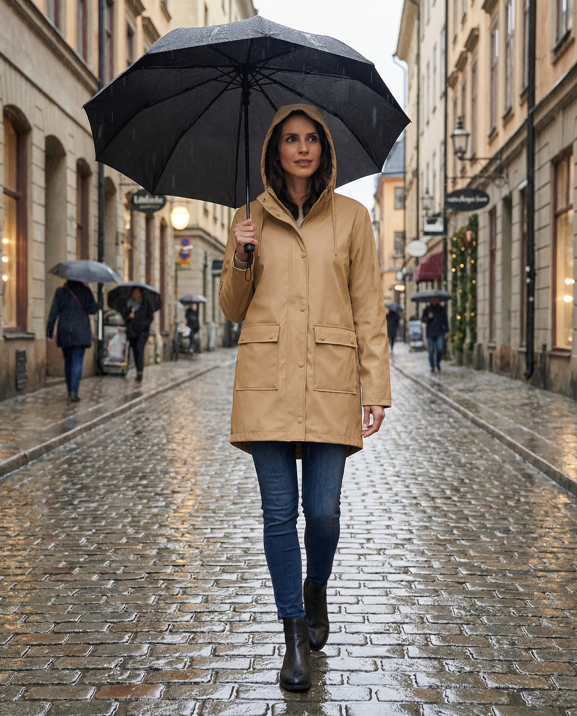 Chubasquero Impermeable Mujer Beige con Capucha - Talla L (44/46) | UP2 Fashion