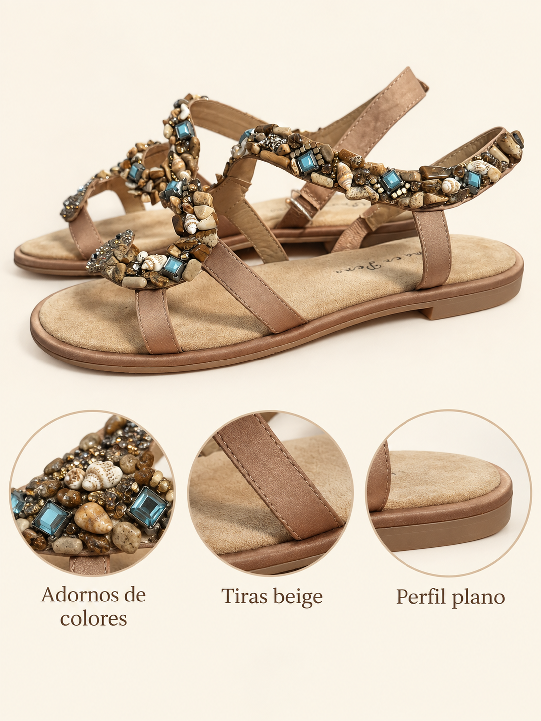 Sandalias Alma en Pena V21438 arena con adornos azules