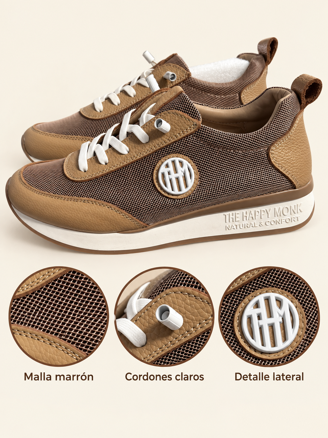 Zapatillas The Happy Monk Vanity-010 beige y marrón