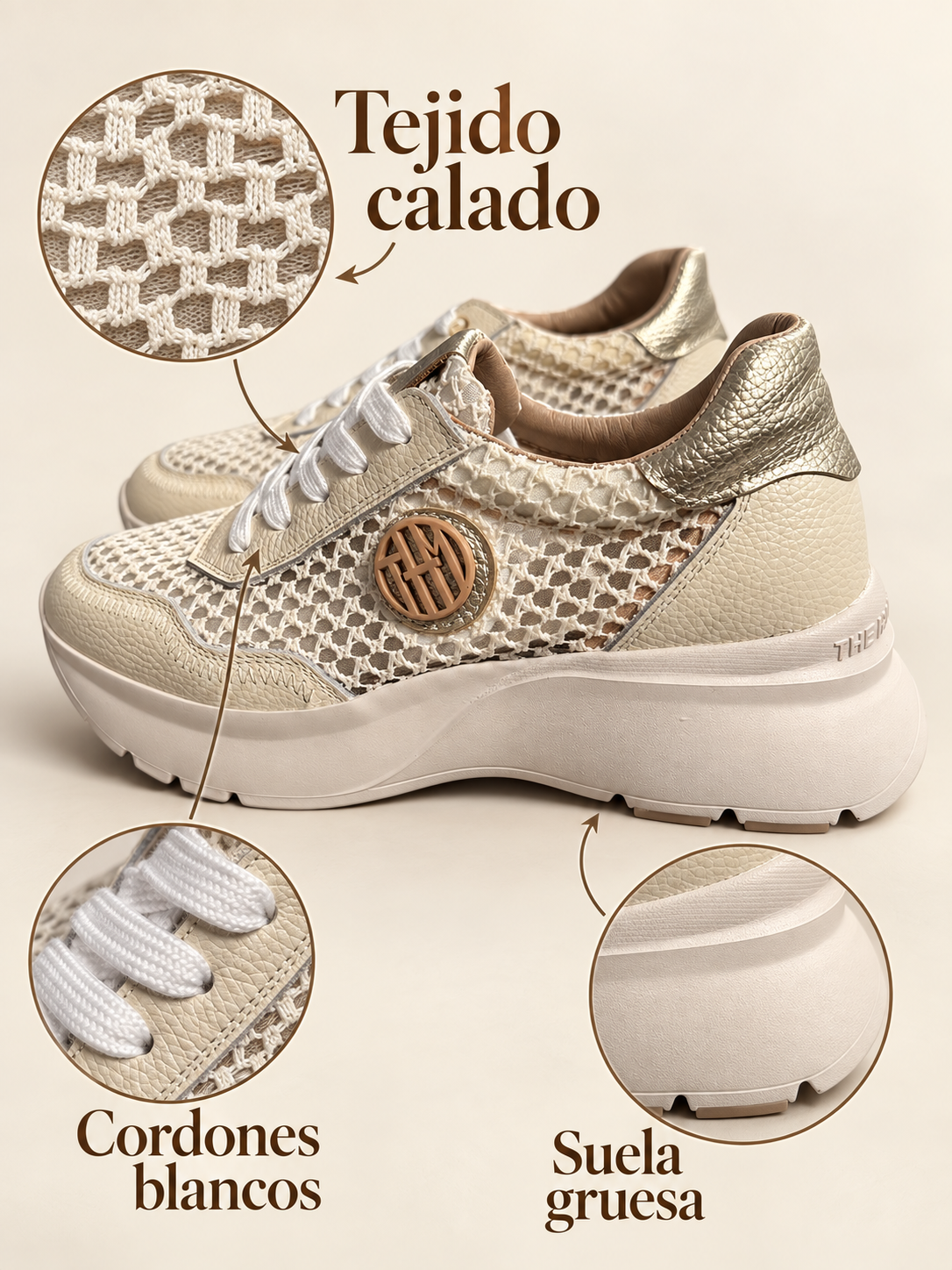 Zapatillas Happy Monk Cascais-002 hielo con tejido calado