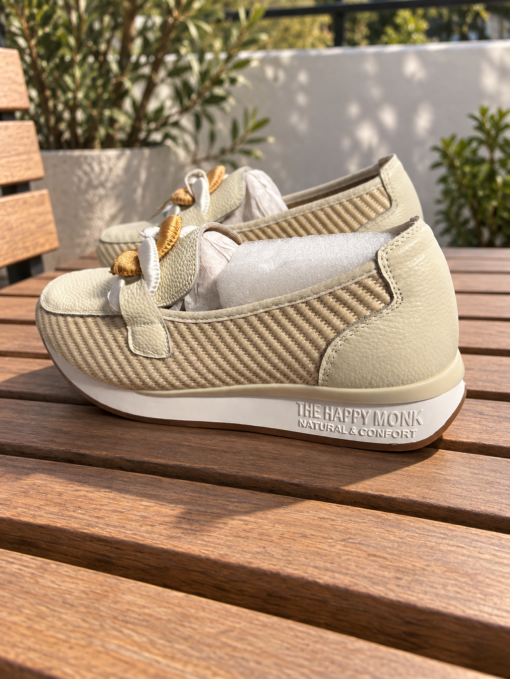 Mocasines Happy Monk Vanity-011 hielo con trenzado en espiga