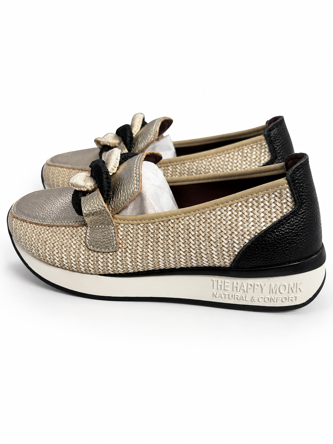 Mocasines Happy Monk Vanity-011 espiga platino y negro — fondo blanco
