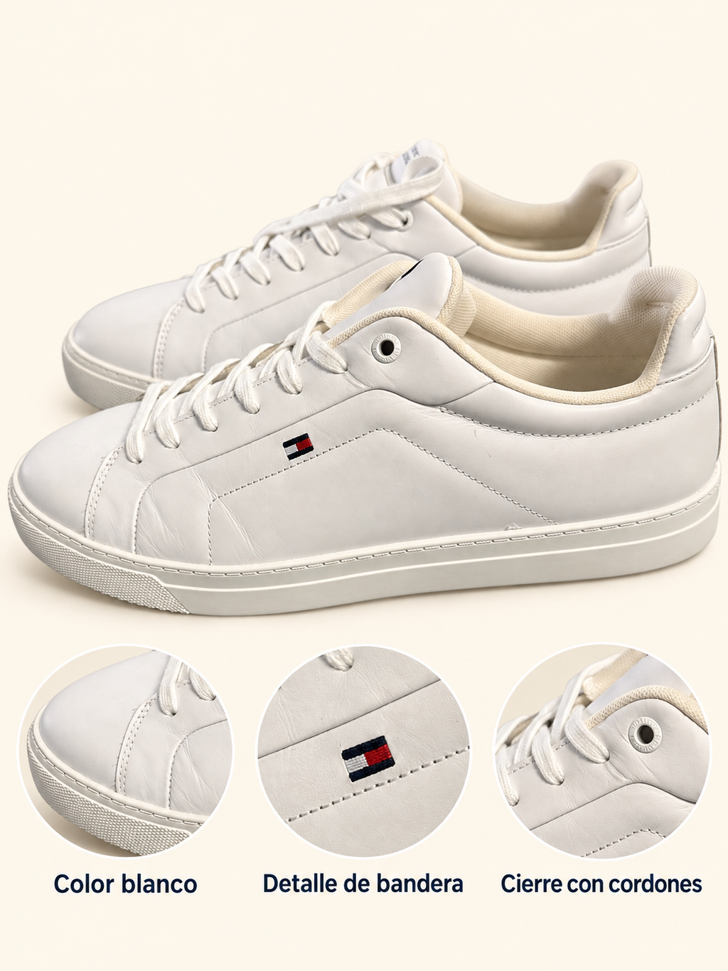 Zapatillas Tommy Hilfiger blancas con bandera bordada — detalles visibles
