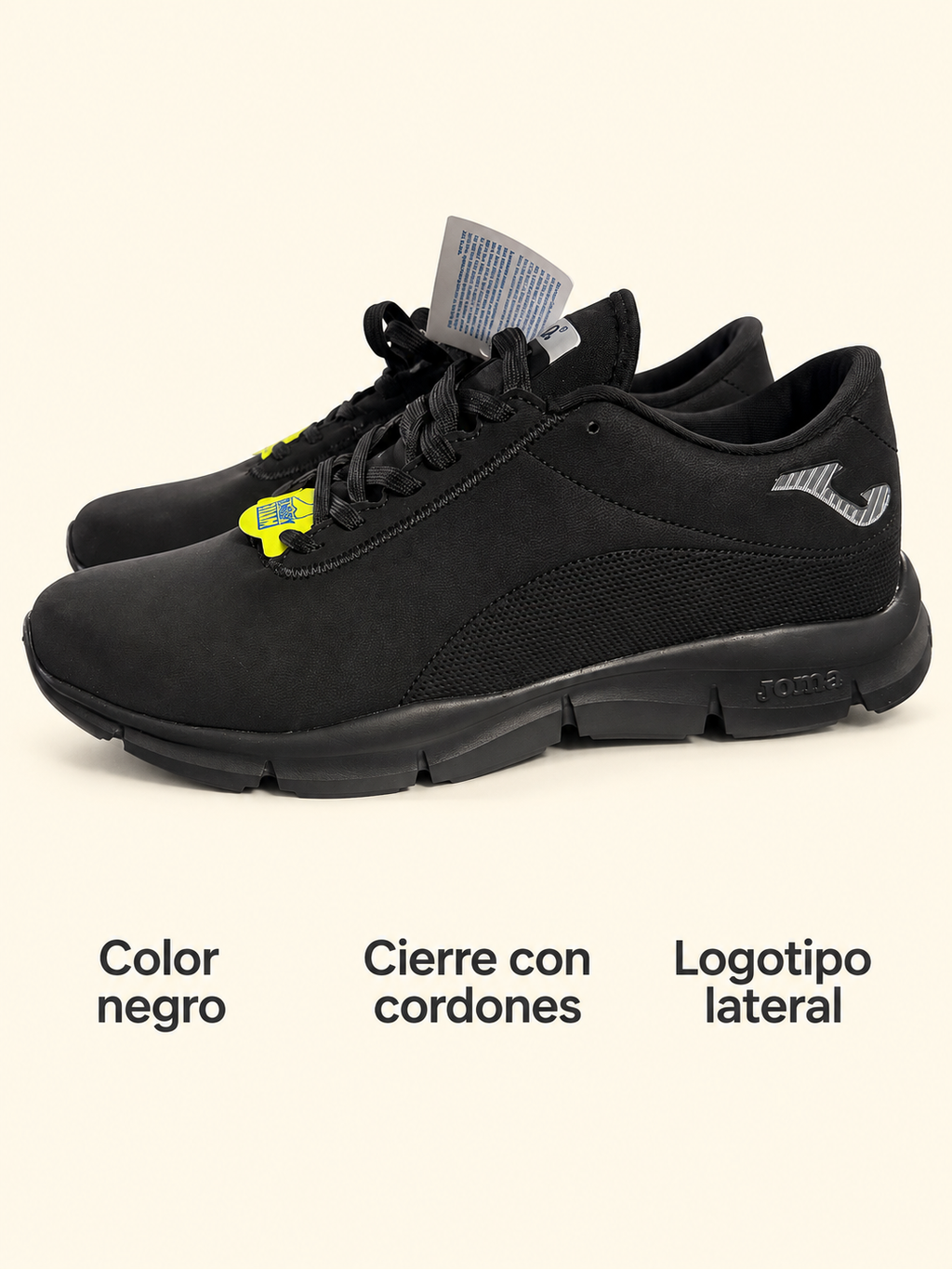 Zapatillas Joma Neftis Lady 2101 negras con cordones — detalles visibles