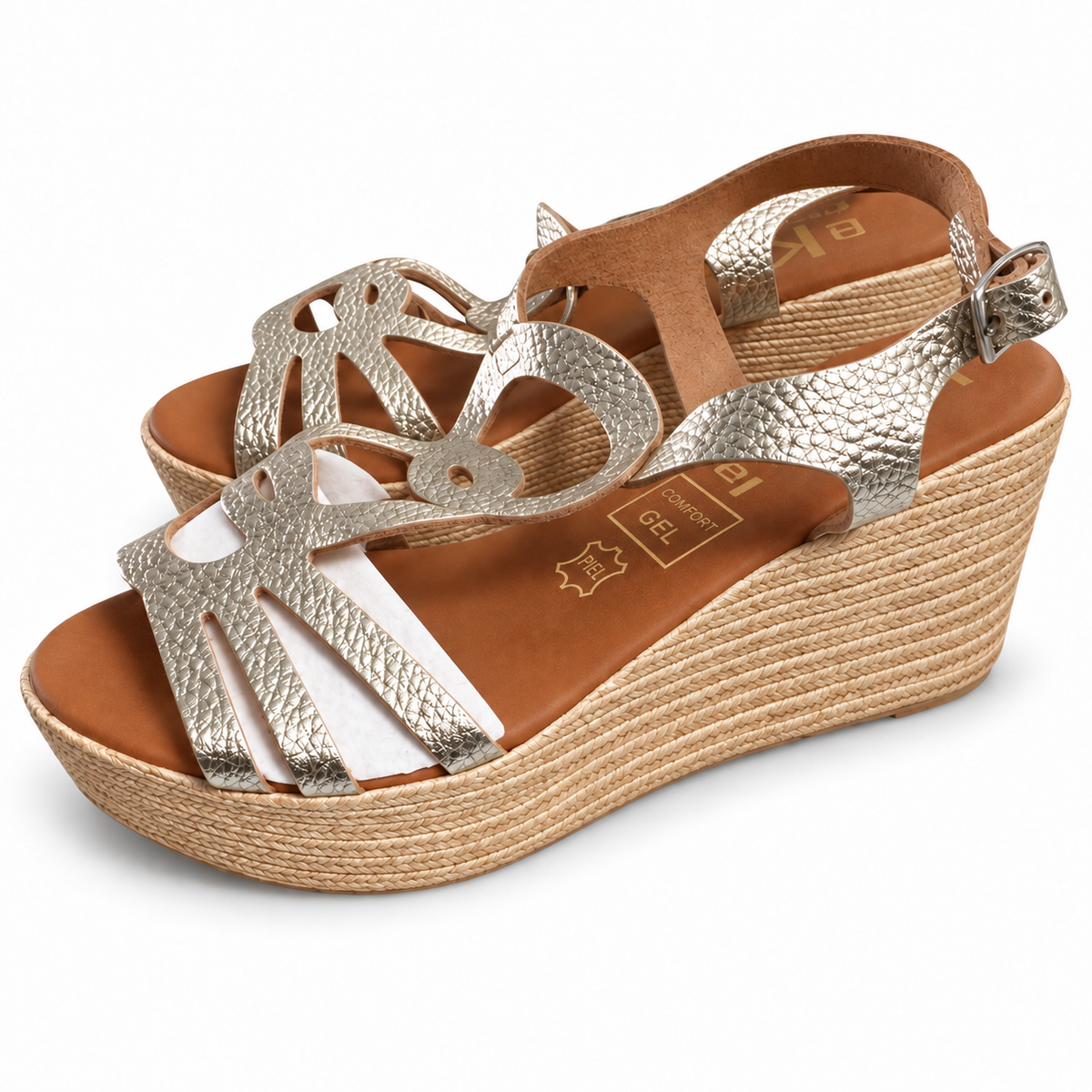 Sandalias Tekila 1014 platino con cuña — fondo blanco