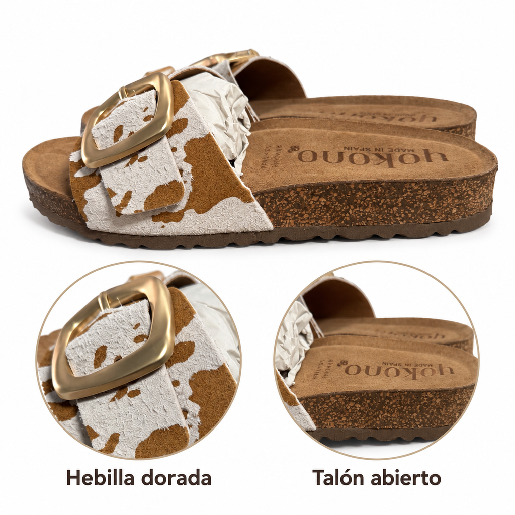 Sandalias Yokono Jerba-114 blanco y beige — hebilla dorada y talón abierto