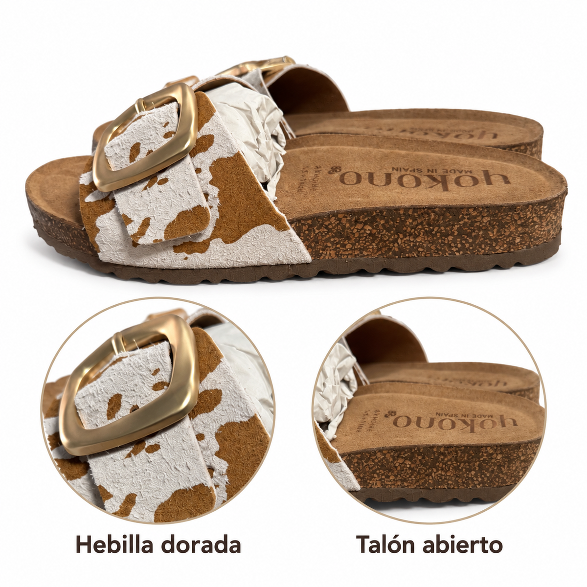 Sandalias Yokono Jerba-114 blanco y beige — hebilla dorada y talón abierto